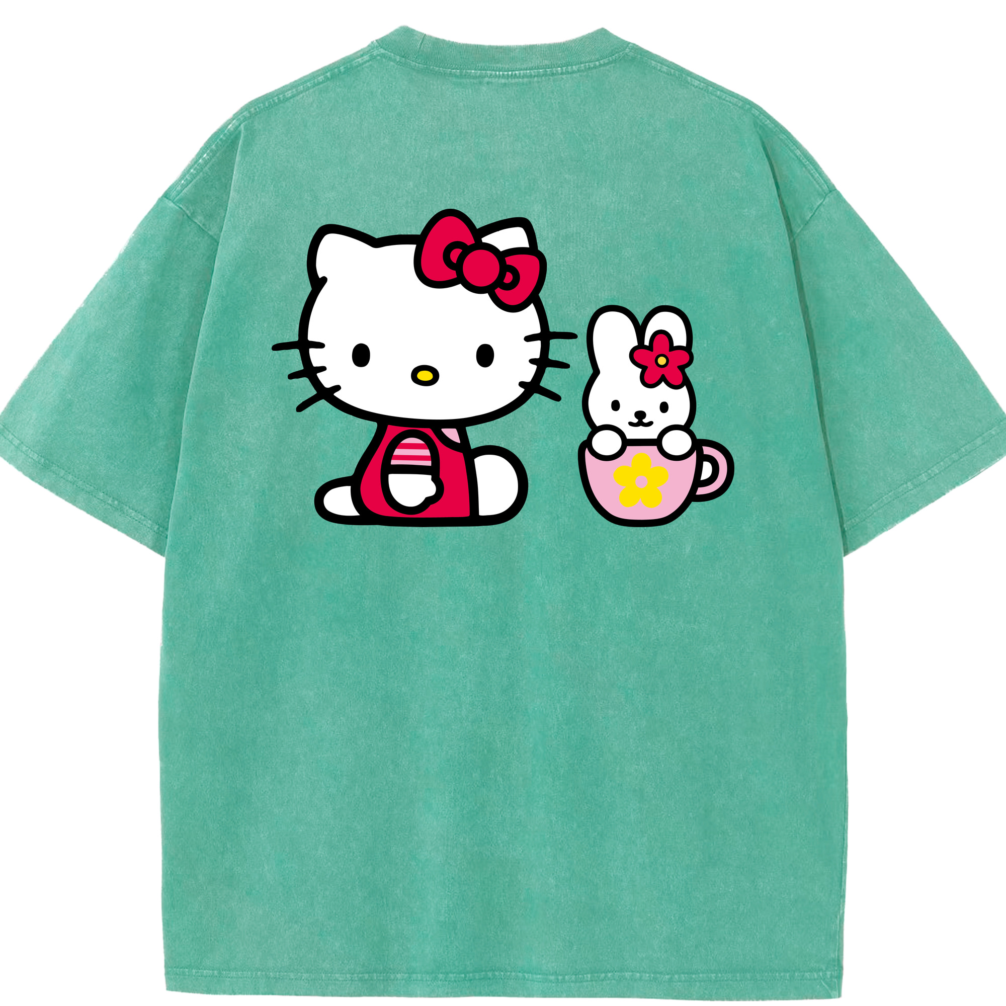 （画像用） Hello Kitty ハローキティ 綿100% ヴィンテージ風 半袖Tシャツ（背面プリント）
